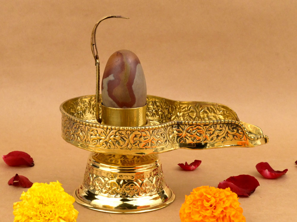 Narmada Lingam in Brass Yoni Base Jaldhari