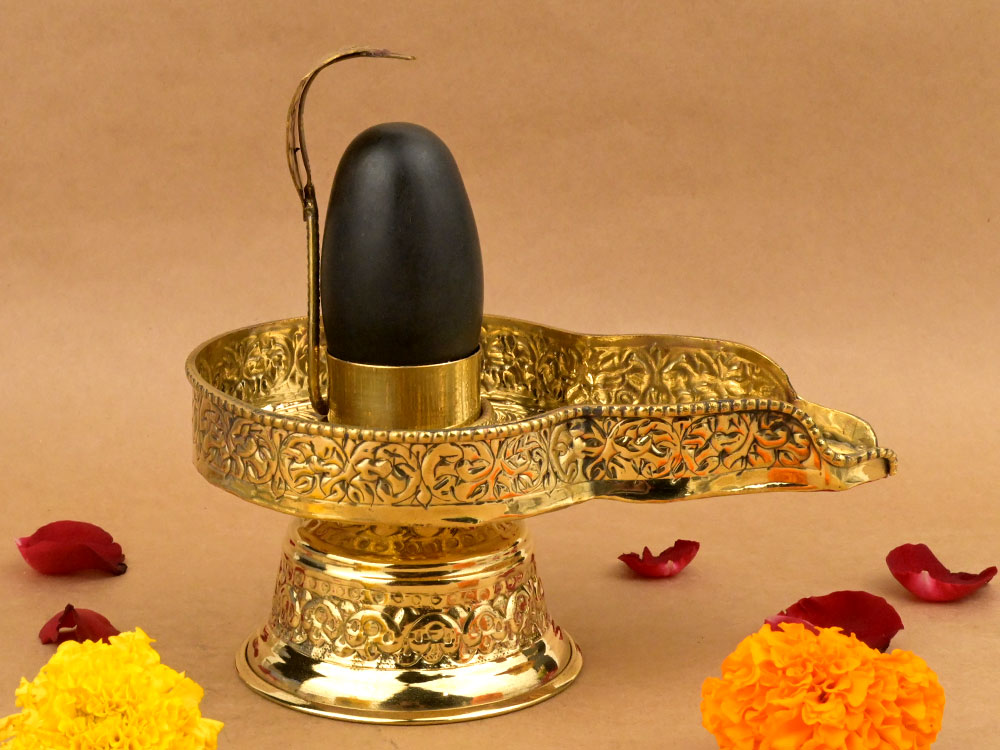 Narmada Lingam in Brass Yoni Base Jaldhari