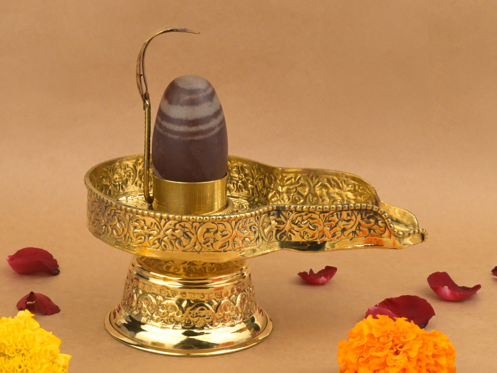 Narmada Lingam in Brass Yoni Base Jaldhari