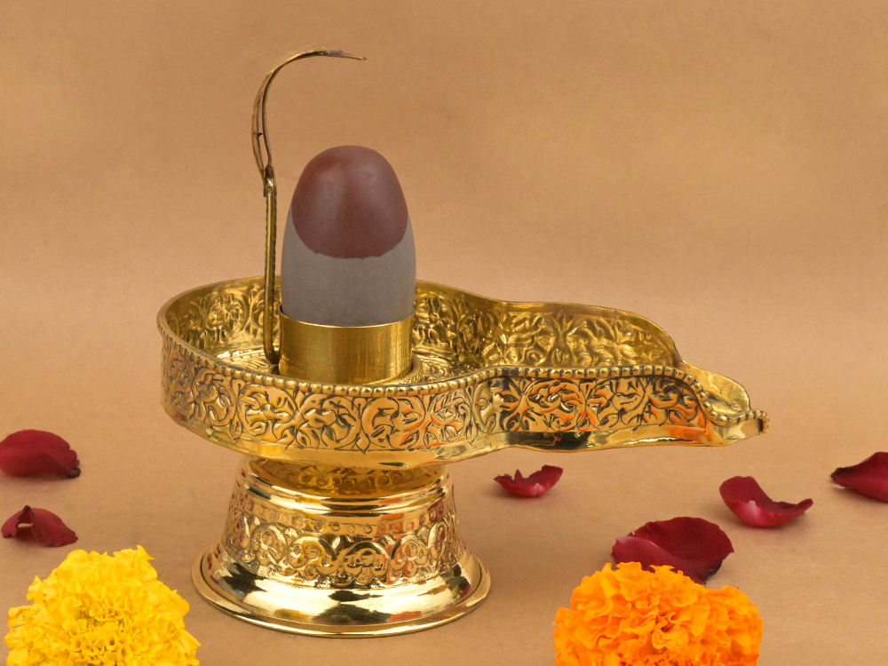 Narmada Lingam in Brass Yoni Base Jaldhari