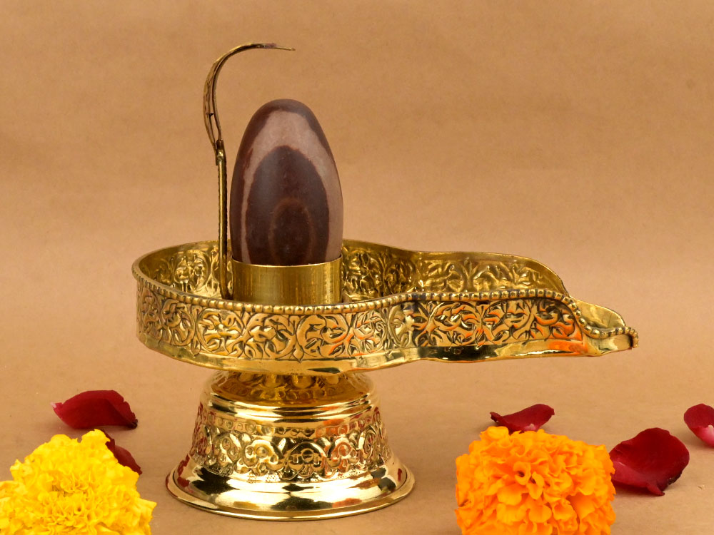 Narmada Lingam in Brass Yoni Base Jaldhari - LXII
