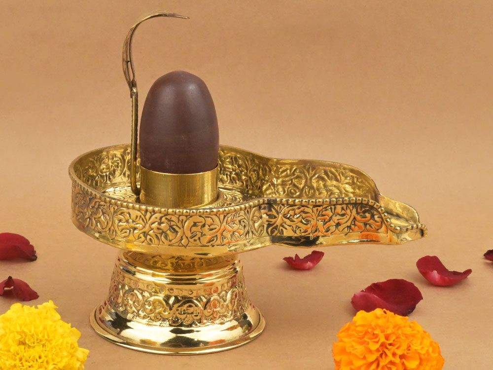 Narmada Lingam in Brass Yoni Base Jaldhari