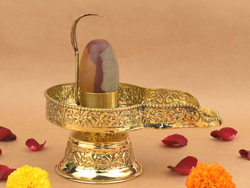 Narmada Lingam in Brass Yoni Base Jaldhari