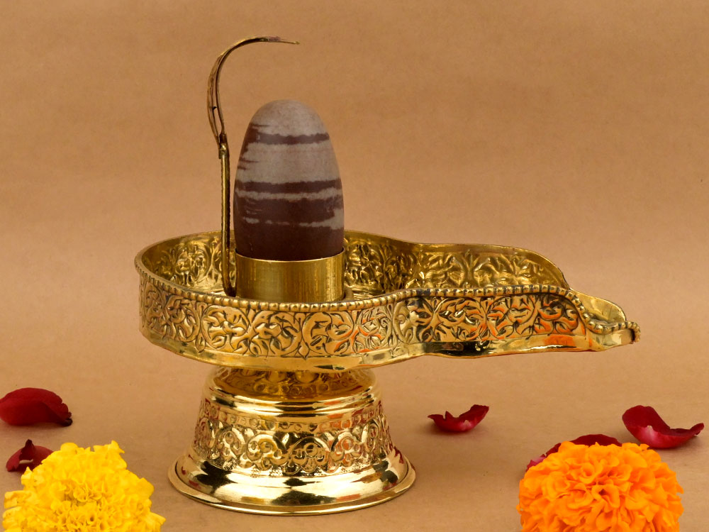 Narmada Lingam in Brass Yoni Base Jaldhari - LXIII