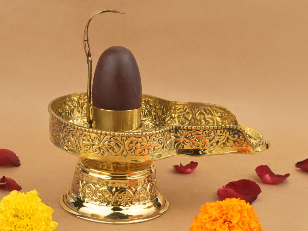Narmada Lingam in Brass Yoni Base Jaldhari