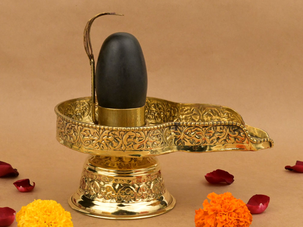 Narmada Lingam in Brass Yoni Base Jaldhari