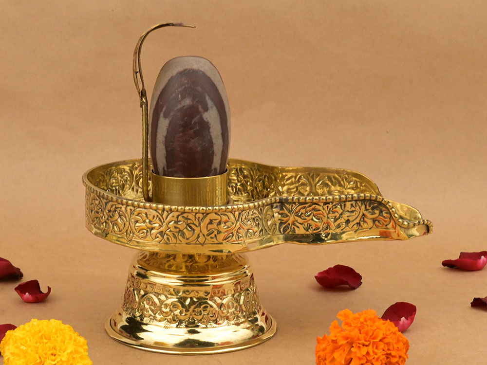 Narmada Lingam in Brass Yoni Base Jaldhari