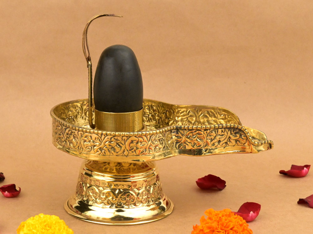 Narmada Lingam in Brass Yoni Base Jaldhari