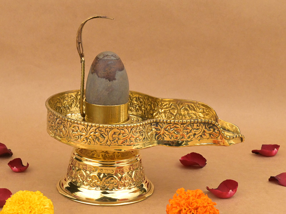 Narmada Lingam in Brass Yoni Base Jaldhari