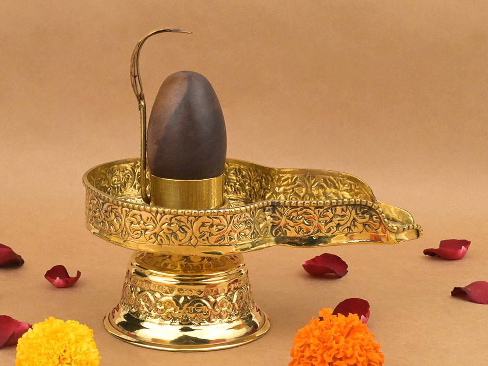 Narmada Lingam in Brass Yoni Base Jaldhari