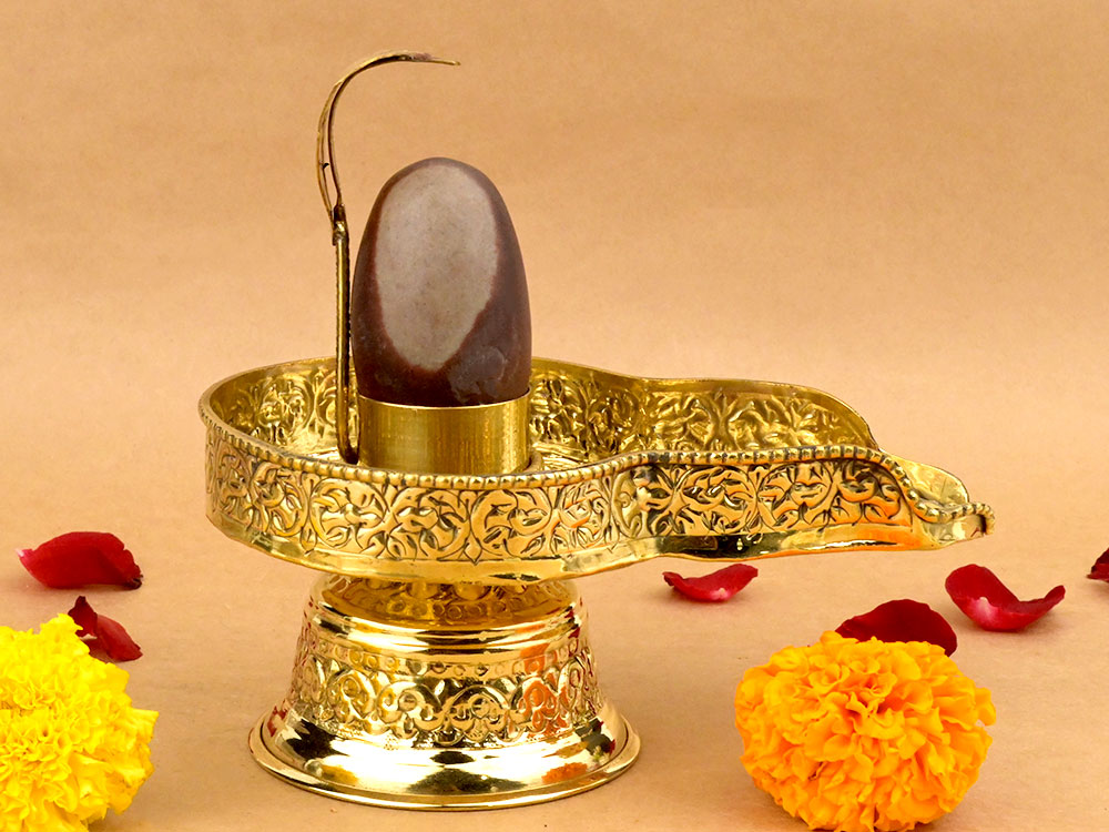 Narmada Lingam in Brass Yoni Base Jaldhari - LXV