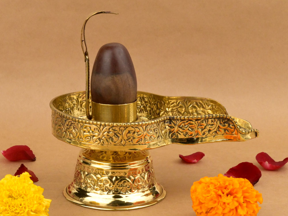 Narmada Lingam in Brass Yoni Base Jaldhari - LXVI