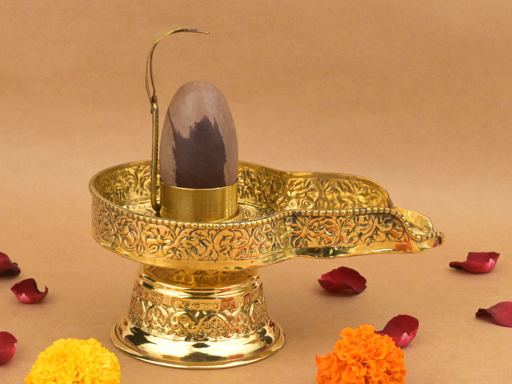 Narmada Lingam in Brass Yoni Base Jaldhari
