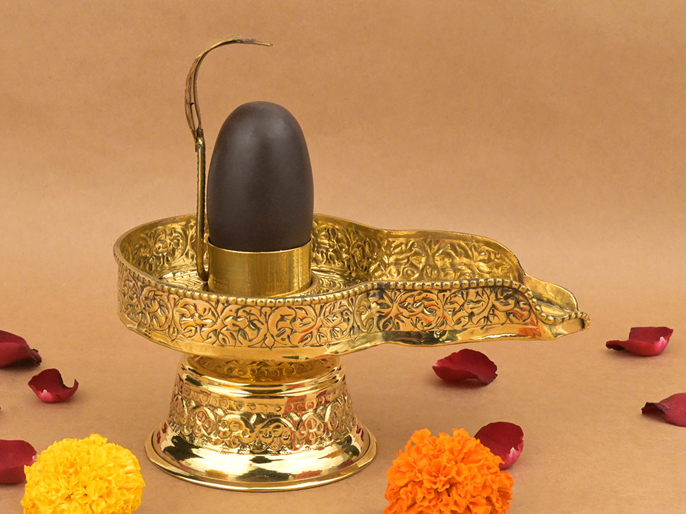 Narmada Lingam in Brass Yoni Base Jaldhari