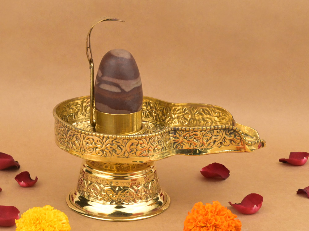 Narmada Lingam in Brass Yoni Base Jaldhari