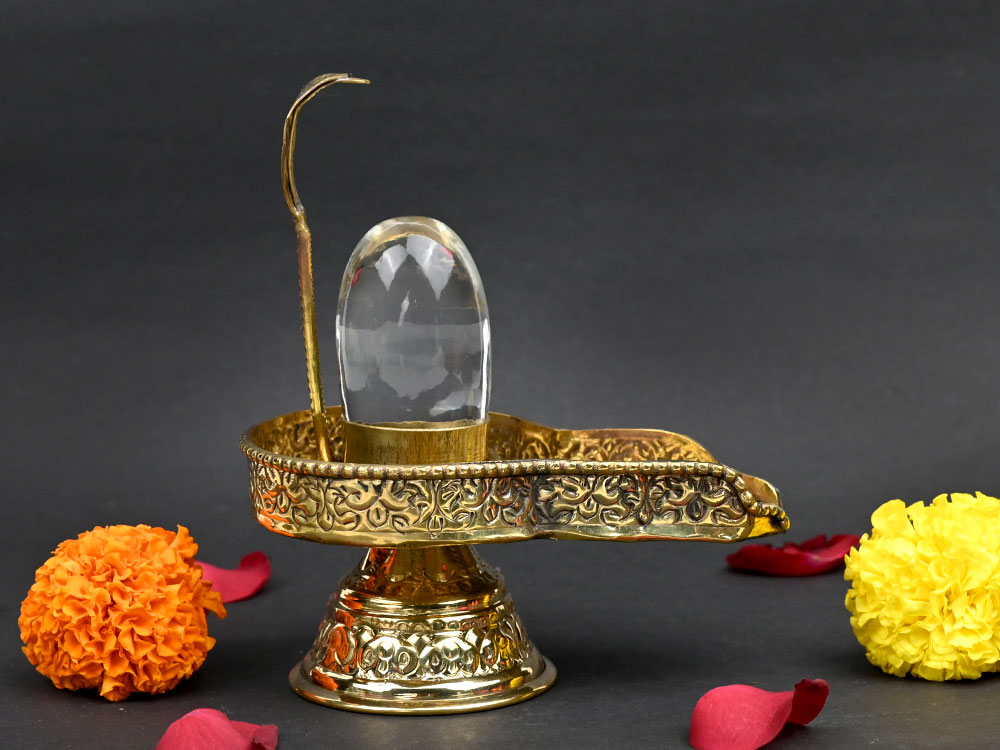 Sphatik Lingam in Brass Yoni Base Jaldhari