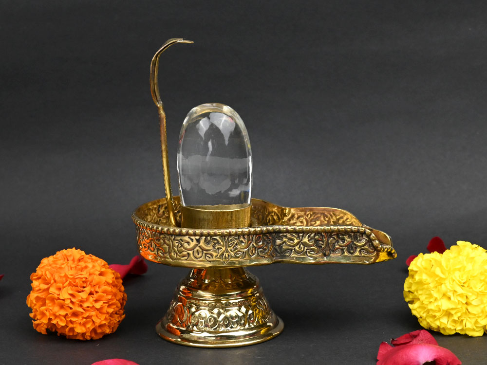 Sphatik Lingam in Brass Yoni Base Jaldhari