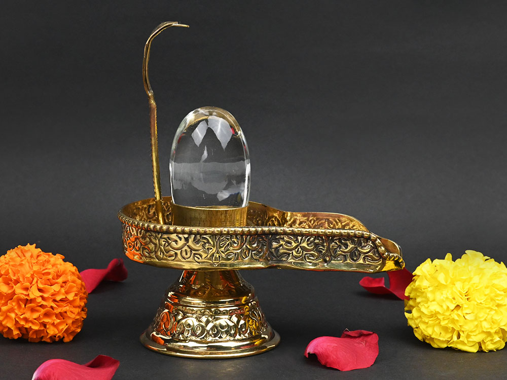 Sphatik Lingam in Brass Yoni Base Jaldhari
