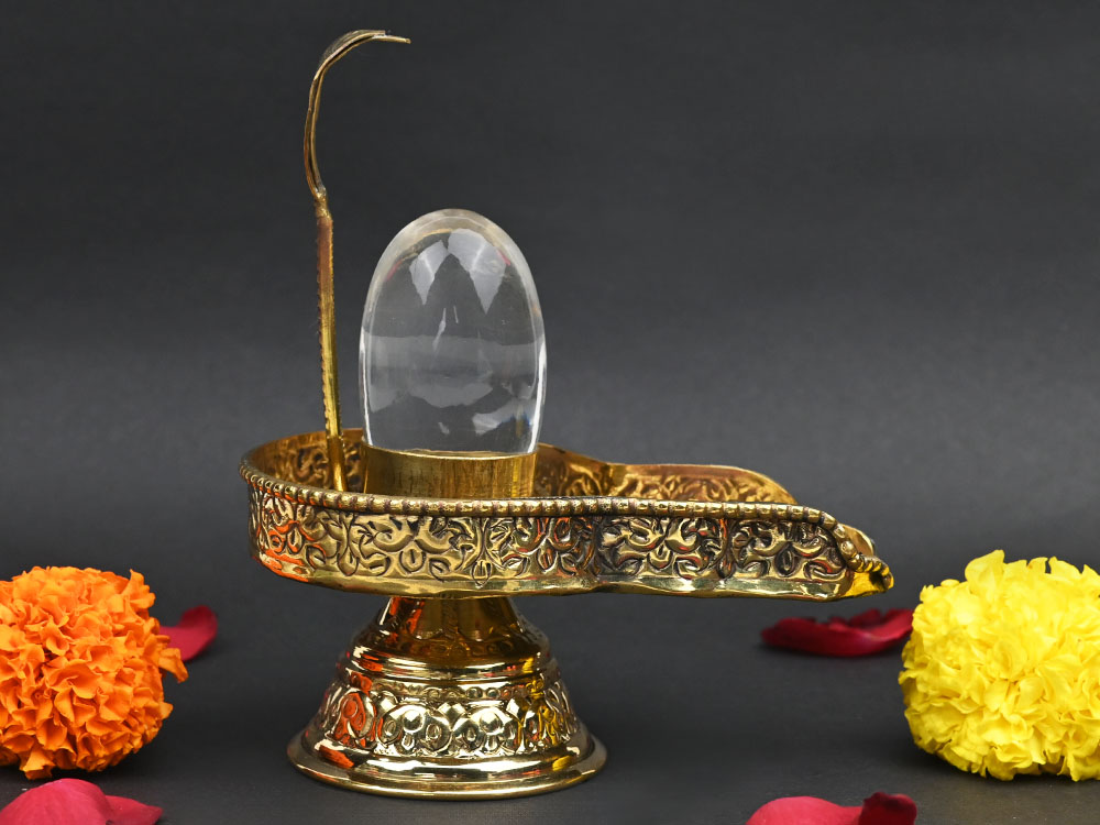 Sphatik Lingam in Brass Yoni Base Jaldhari