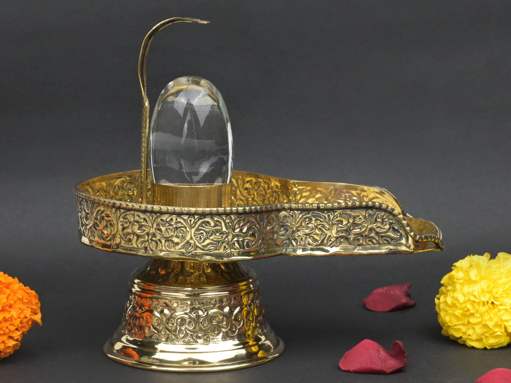 Sphatik Lingam in Brass Yoni Base Jaldhari