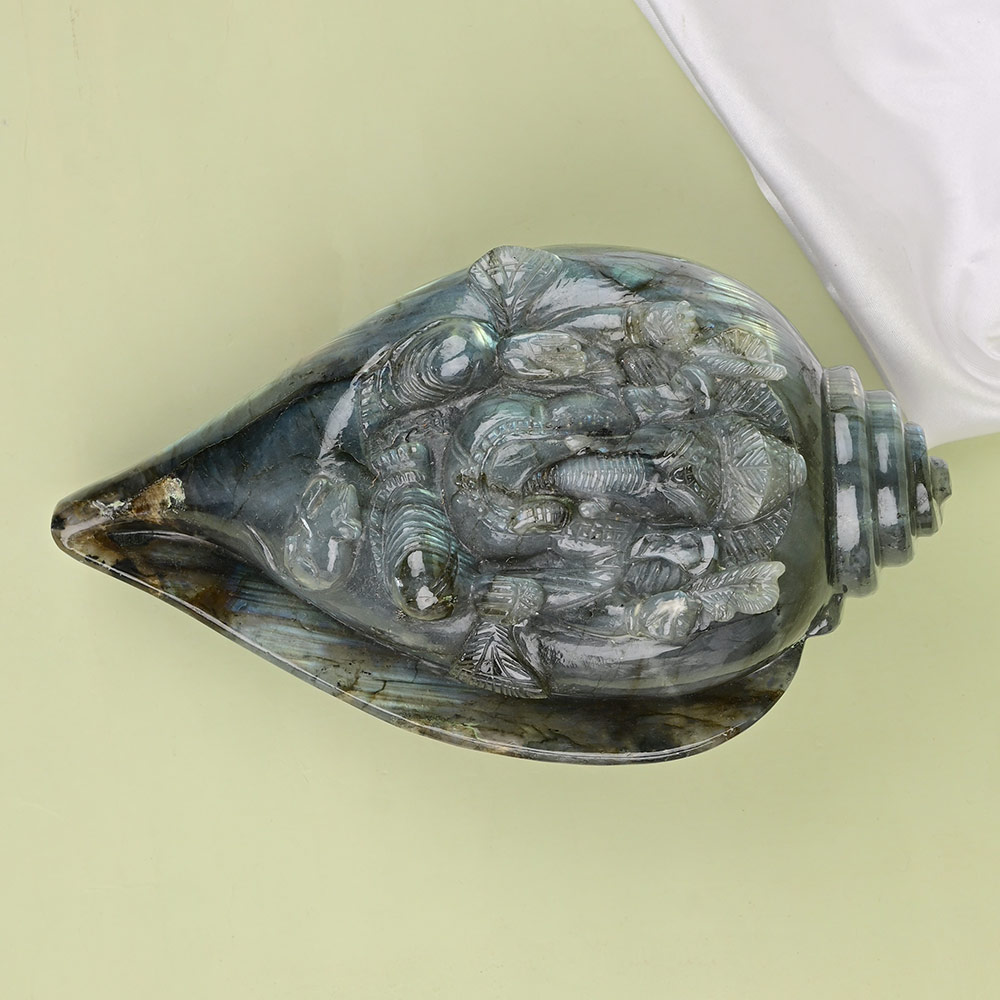 Labradorite Ganesha Shankh - 1.430 Kgs