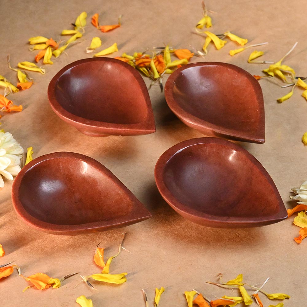 Red Jasper Gemstone Diya (Set of 4)
