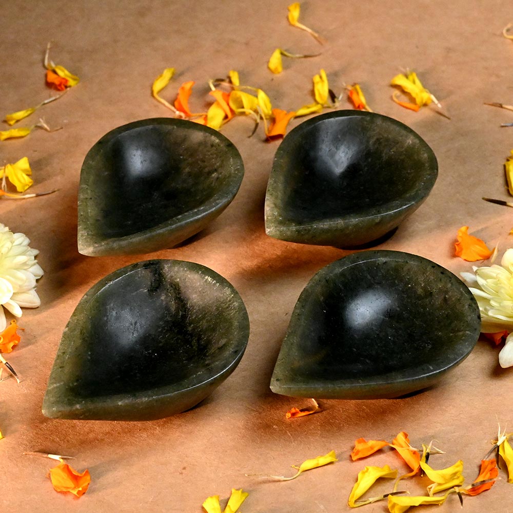 Green Jade Gemstone Diya (Set of 4)