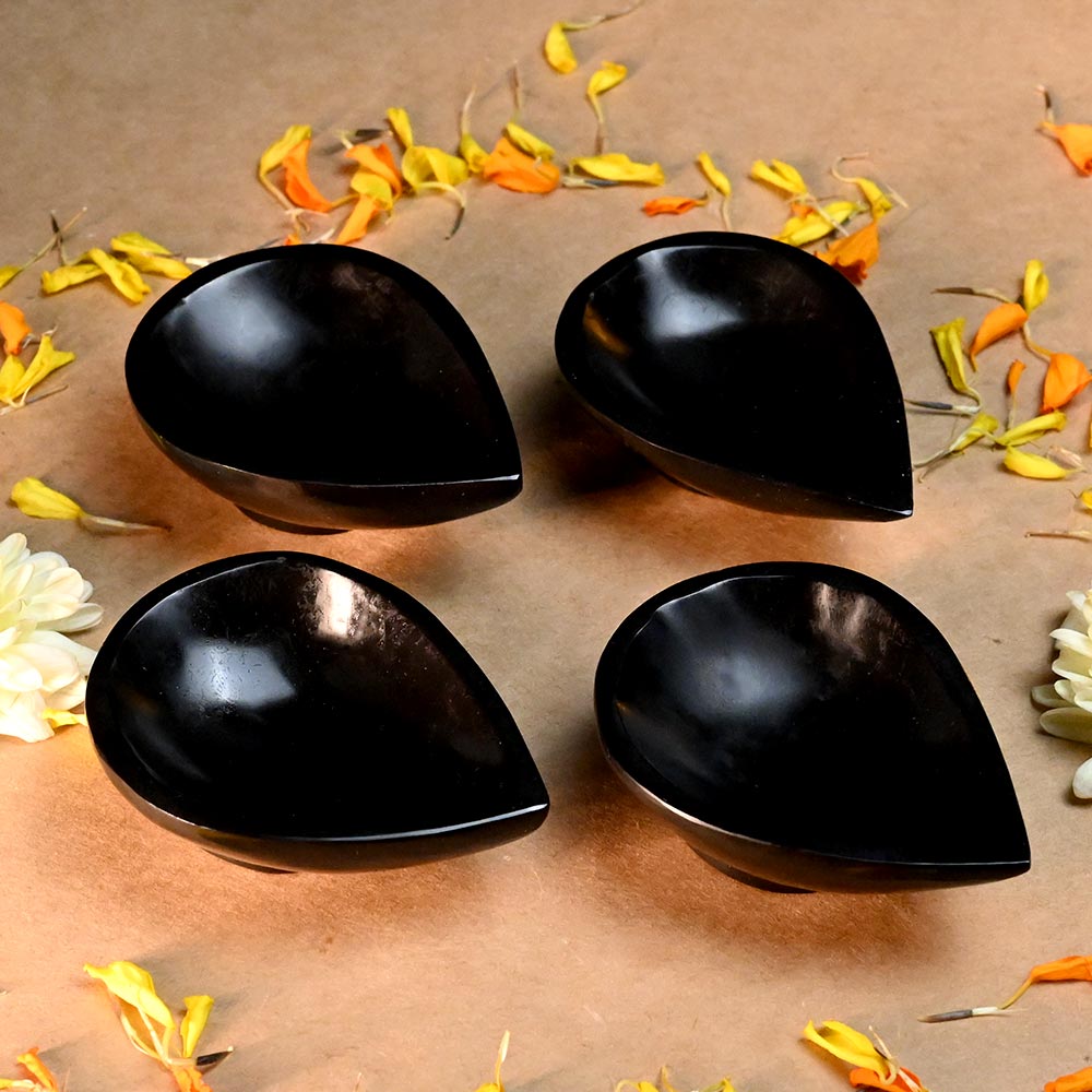 Black Jade Gemstone Diya (Set of 4)
