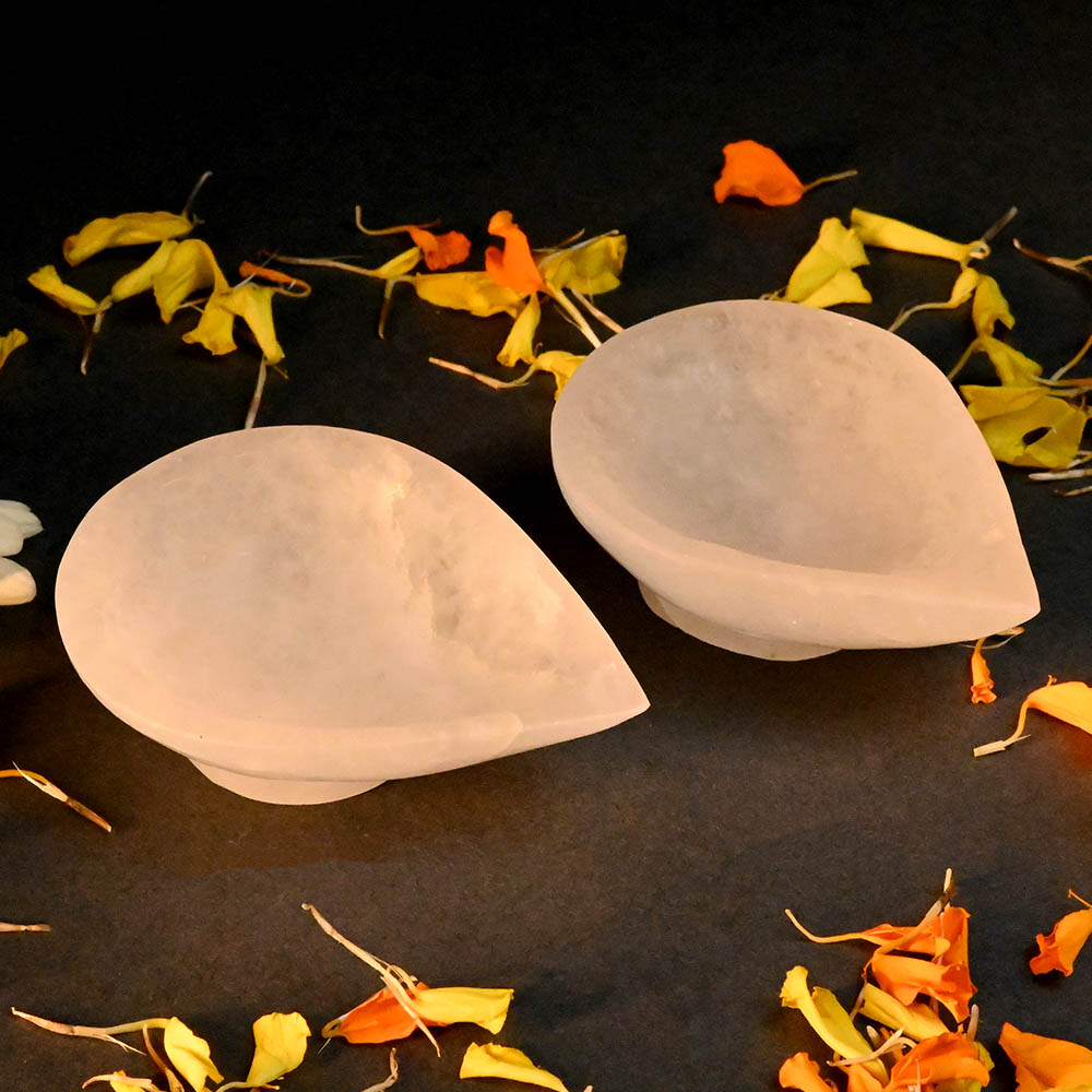 White Quartz Gemstone Diya (Set of 2)