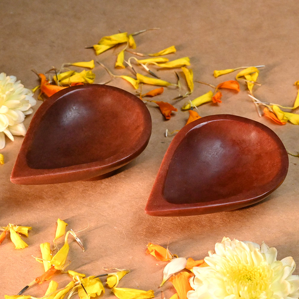 Red Jasper Gemstone Diya (Set of 2)