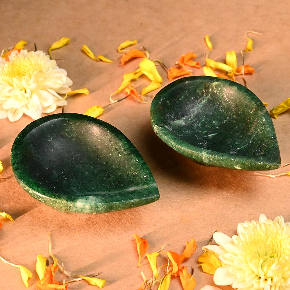 Green Aventurine Gemstone Diya (Set of 2)