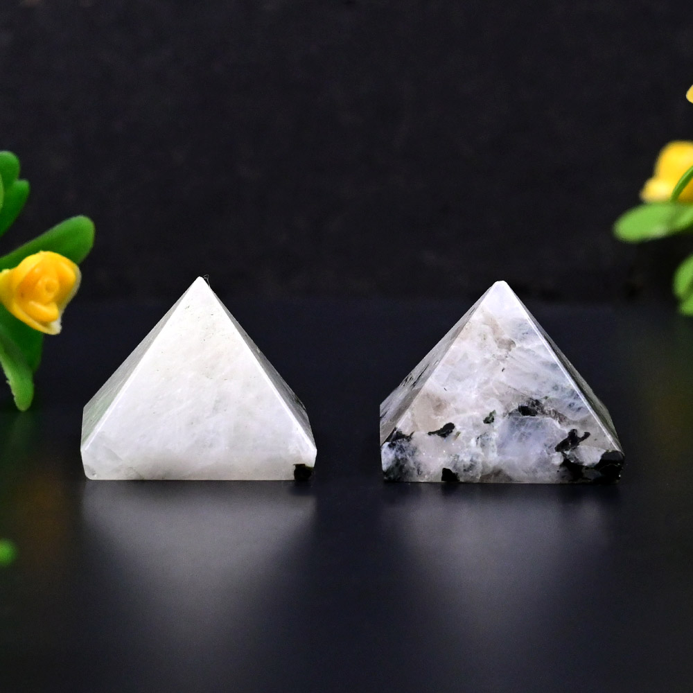 Snowflakes Obsidian Pyramid Set of 2