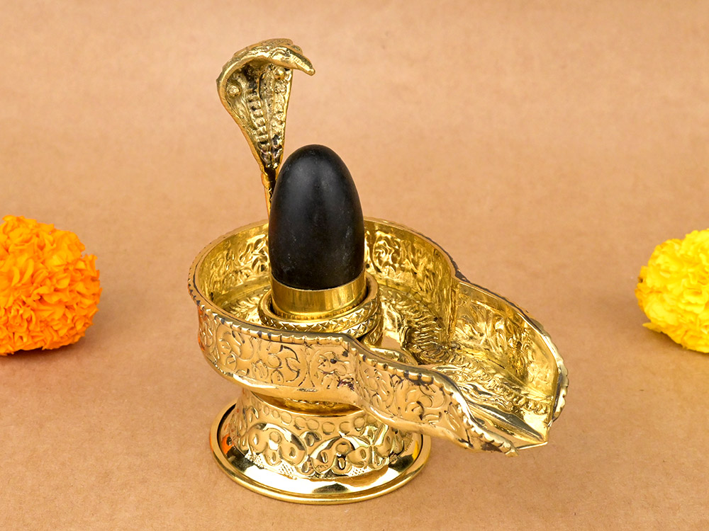Narmada Lingam in Designer Brass Yoni Base - V