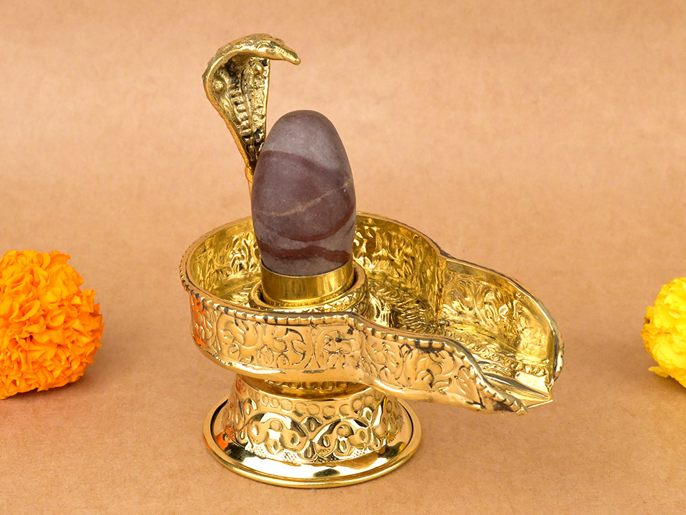Narmada Lingam in Designer Brass Yoni Base - X