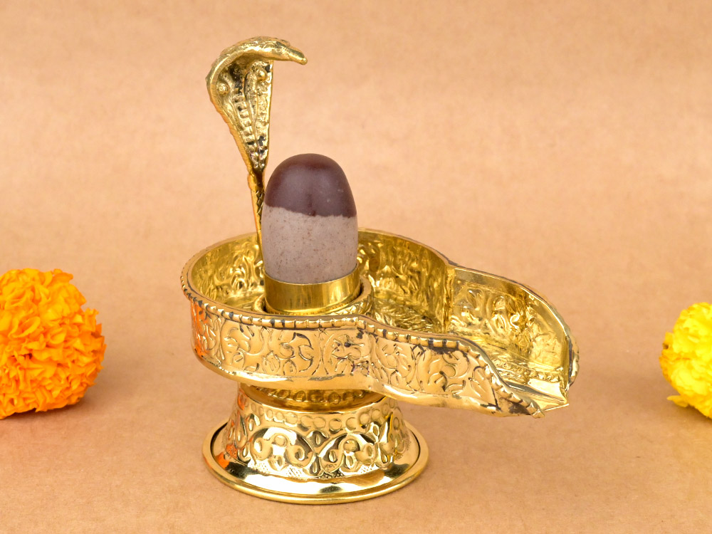 Narmada Lingam in Designer Brass Yoni Base - XI