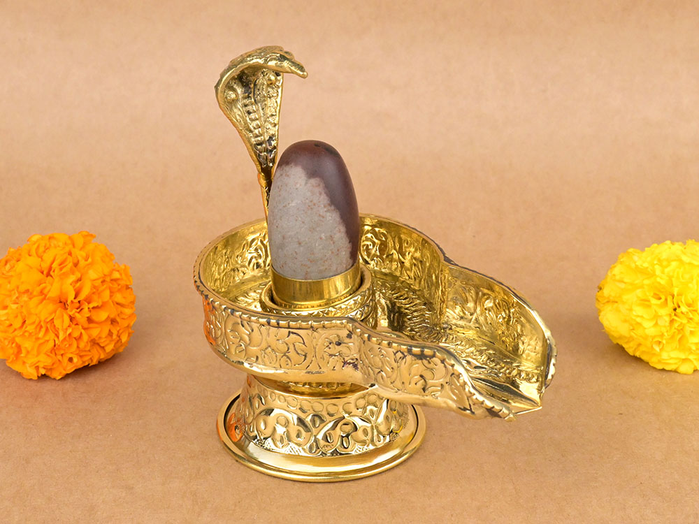 Narmada Lingam in Designer Brass Yoni Base - XIV