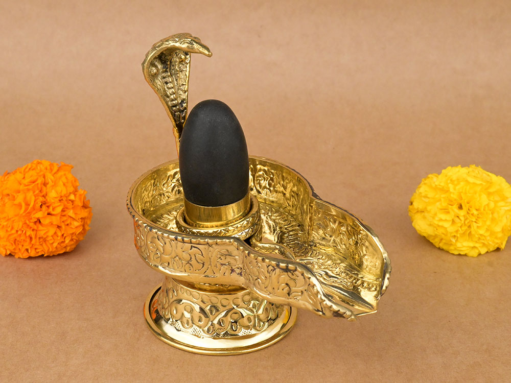 Narmada Lingam in Designer Brass Yoni Base - XVI