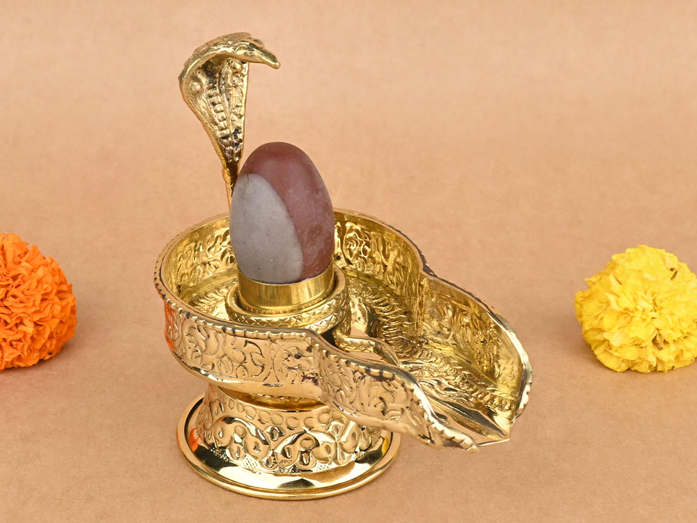 Narmada Lingam in Designer Brass Yoni Base - XXII
