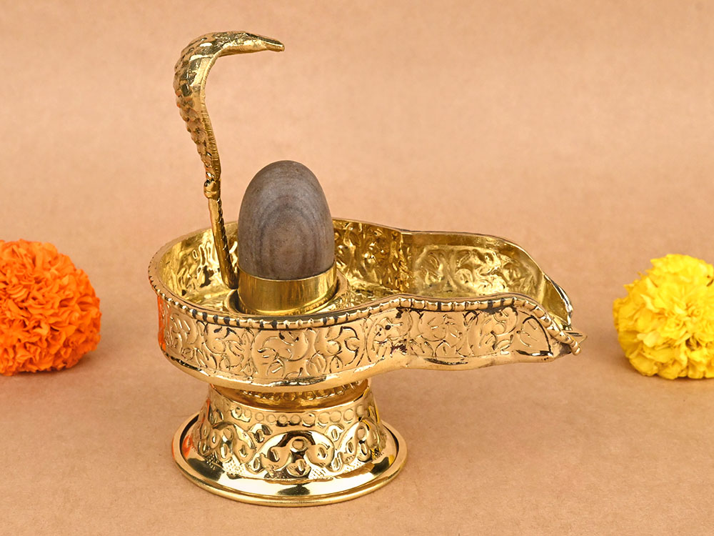 Narmada Lingam in Designer Brass Yoni Base - XXIV