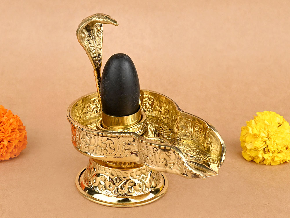 Narmada Lingam in Designer Brass Yoni Base - XXV