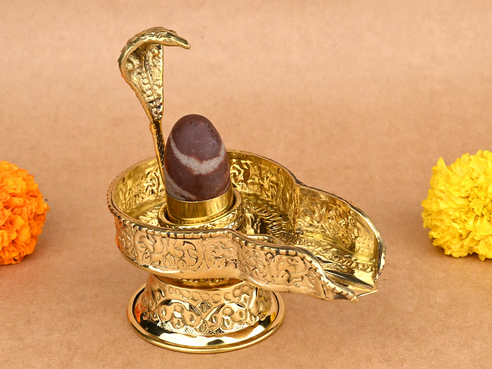 Narmada Lingam in Designer Brass Yoni Base - XXVI