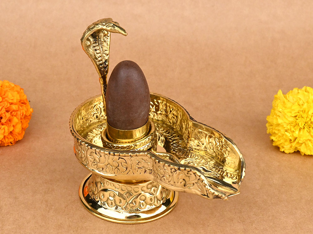 Narmada Lingam in Designer Brass Yoni Base - XXVIII