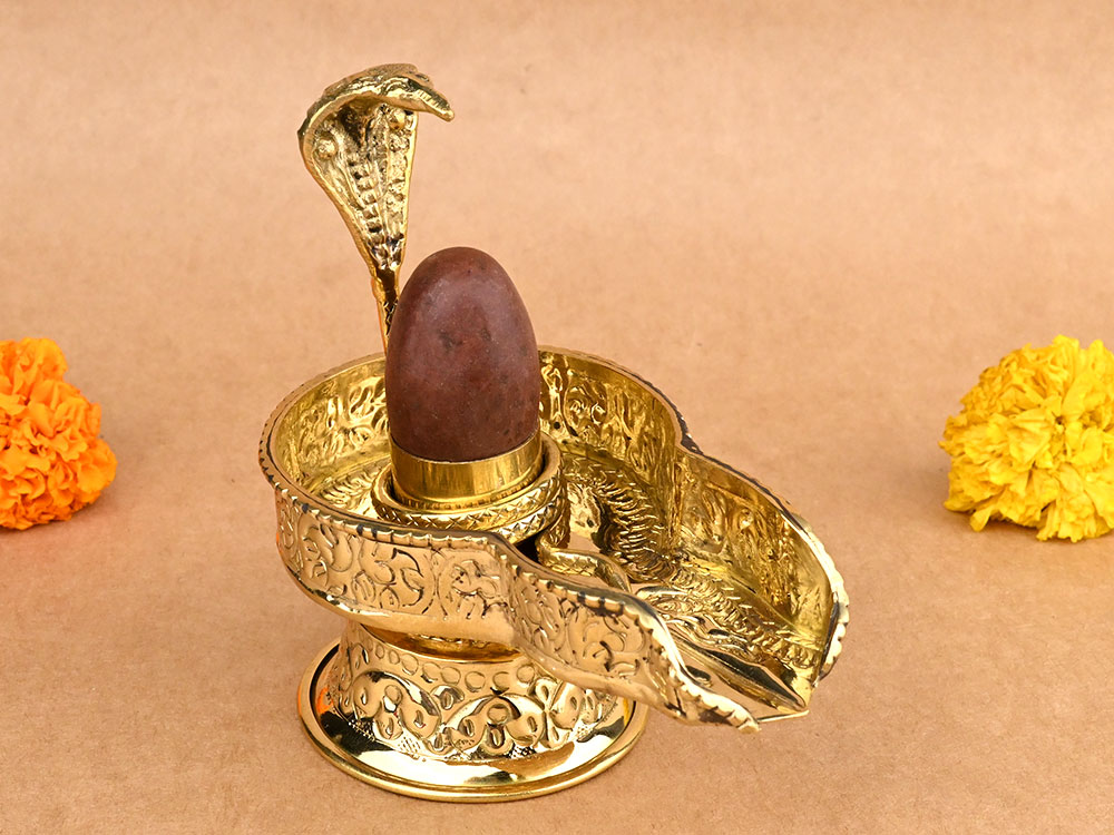 Narmada Lingam in Designer Brass Yoni Base - XXXI