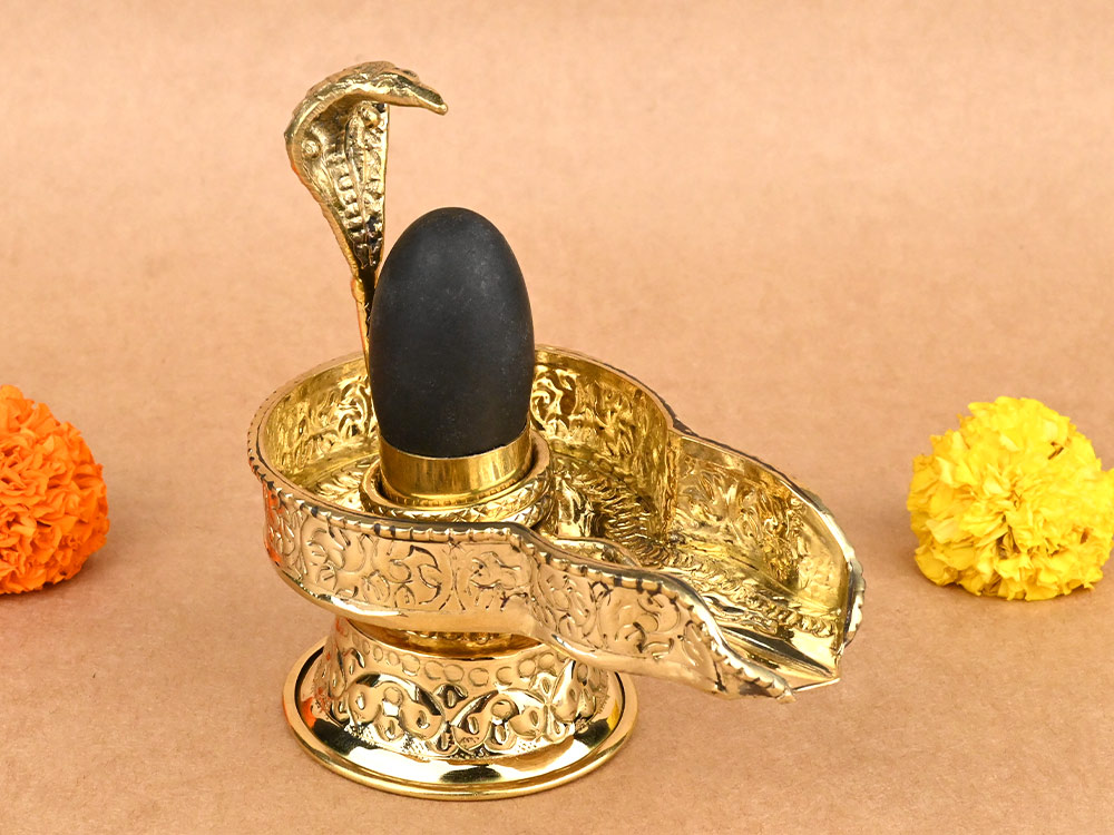 Narmada Lingam in Designer Brass Yoni Base - XXXIII