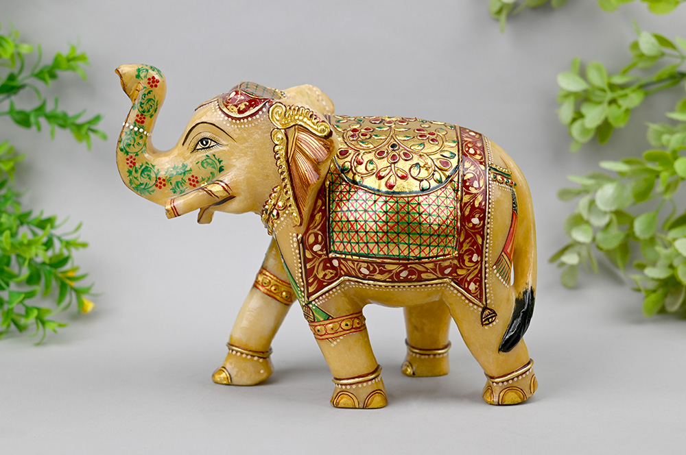 MIC326-Decorated Yellow Jade Elephant Idol