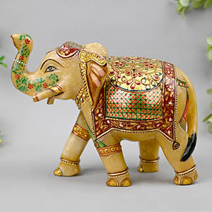 MIC326-Decorated Yellow Jade Elephant Idol