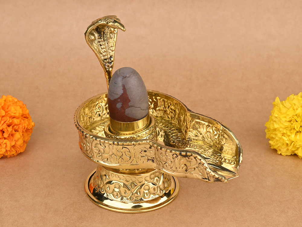 Narmada Lingam in Designer Brass Yoni Base - XXXVIII