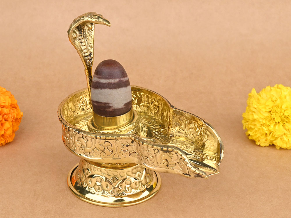 Narmada Lingam in Designer Brass Yoni Base - XXXIX