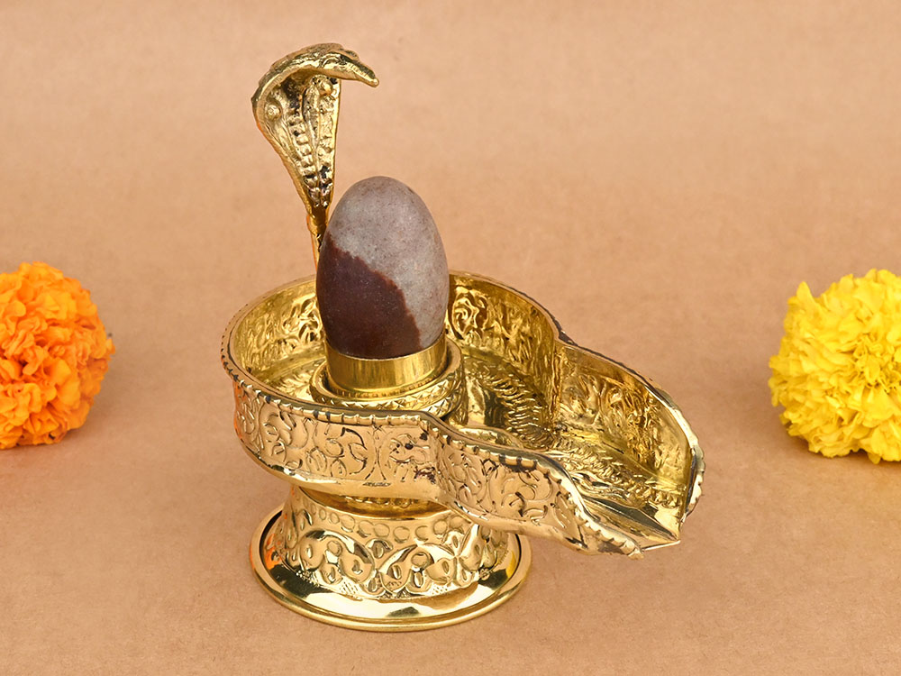 Narmada Lingam in Designer Brass Yoni Base - XL