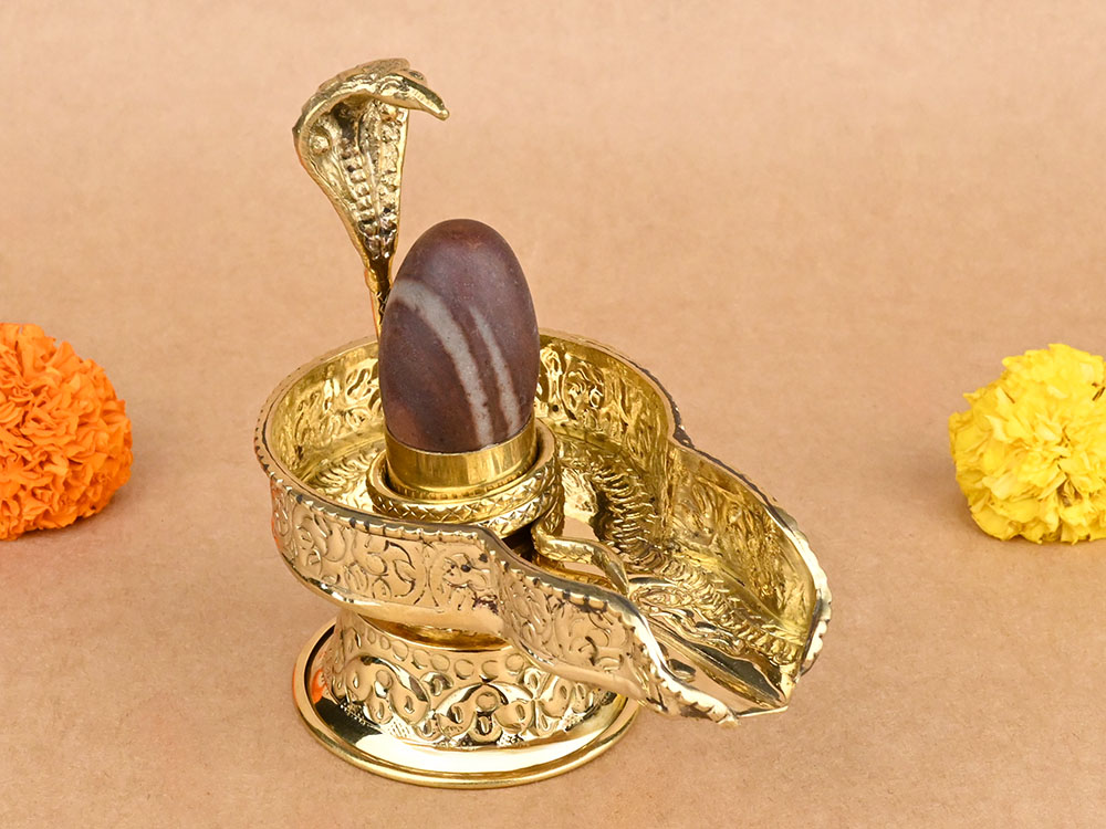 Narmada Lingam in Designer Brass Yoni Base - XLII
